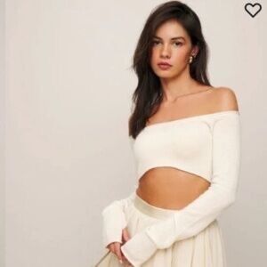 Reformation Valeria Cashmere Cropped Sweater in Cream | Size XS